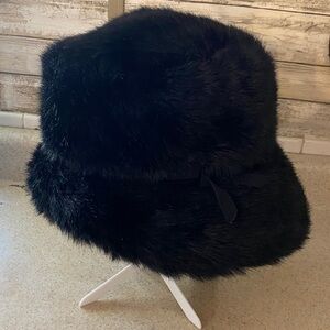 Black Faux Fur Bucket Hat by Betmar